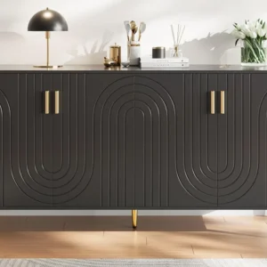 Aparador moderno - 4 portas com padrão ondulado - em MDF - Preto
