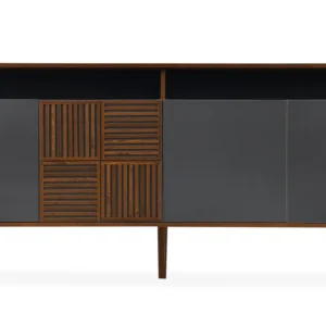 Buffet moderno com portas de correr Jarvis Madeira escura e Cinza