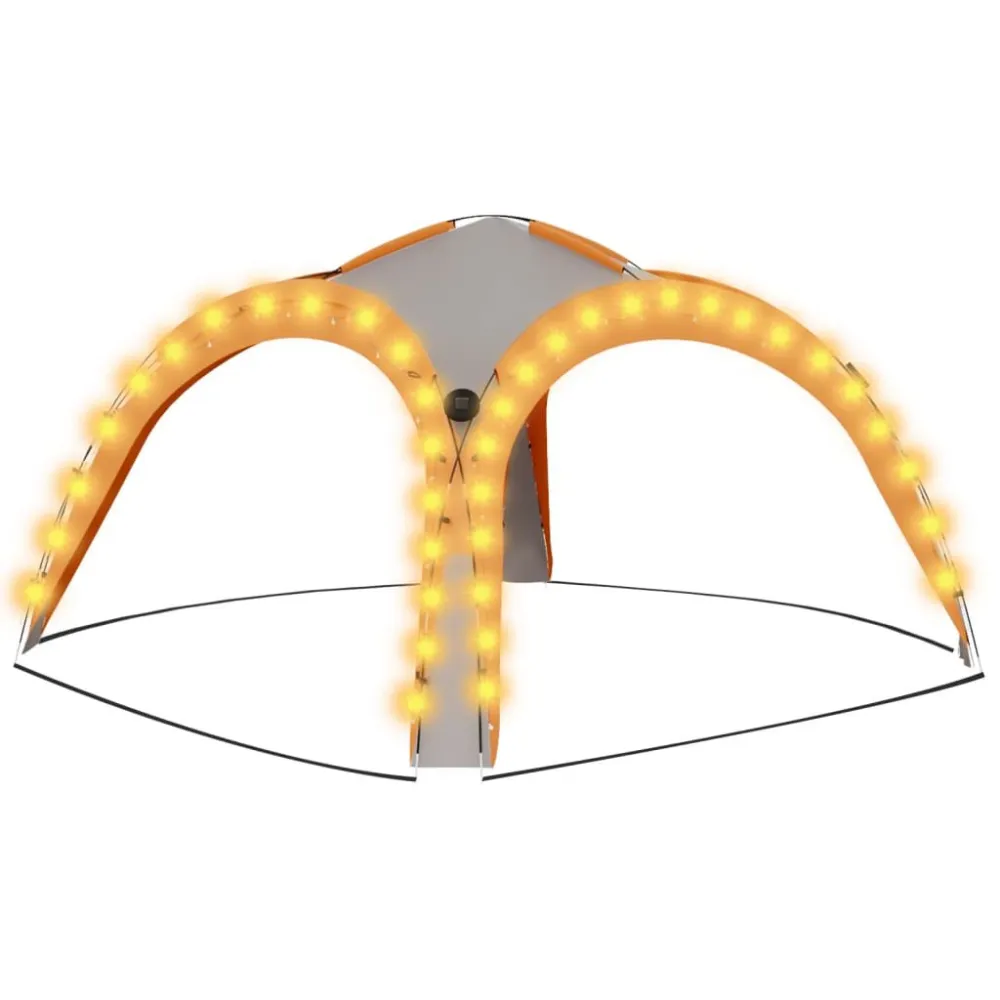 Gazebo de Jardim com Mosquiteiro Tenda festas LED 4 paredes laterais 3,6x3,6x2,3 m cinza/laranja