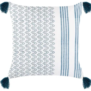 Almofada decorativa em algodão branco e azul fosco 45 x 45 cm TILIA