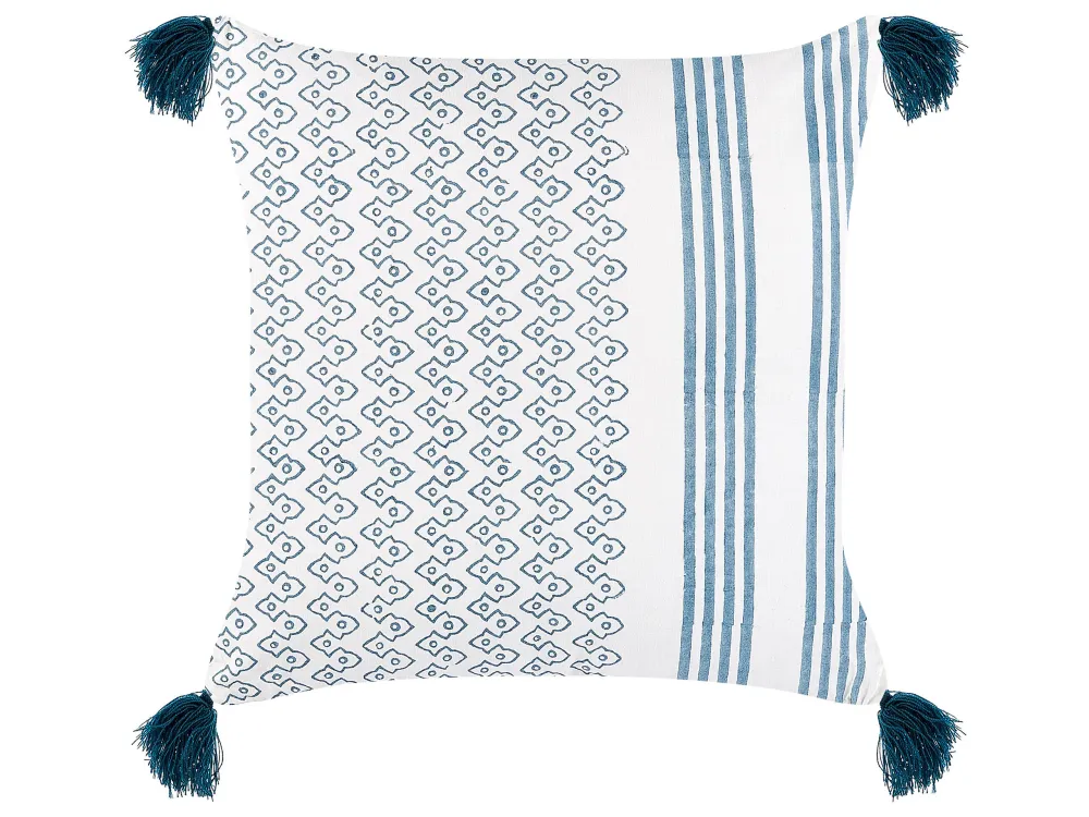 Almofada decorativa em algodão branco e azul fosco 45 x 45 cm TILIA