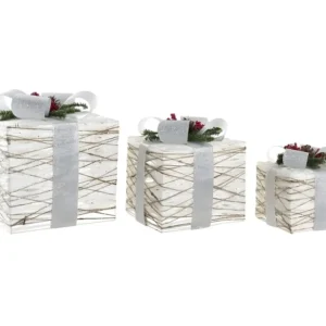 Jogo de Caixas Decorativas DKD Home Decor LED Branco Prateado 25 x 25 x 28 cm (3 Peças)