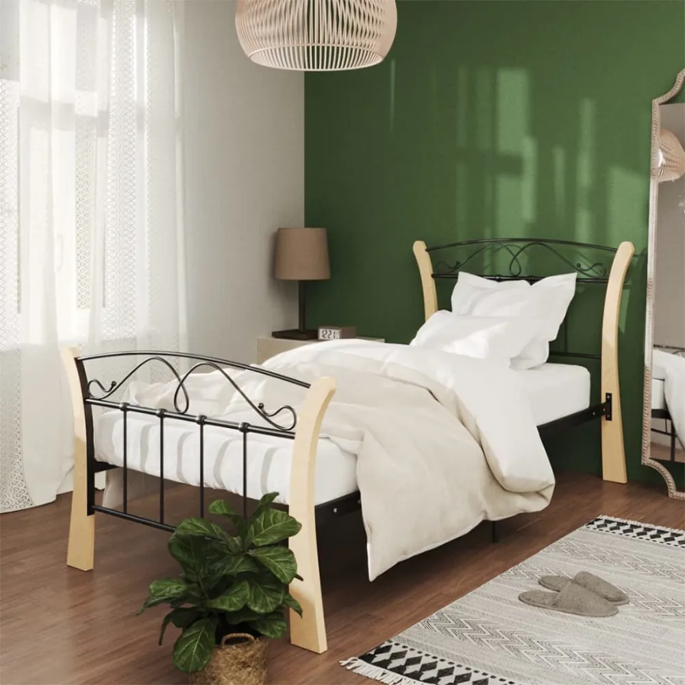 Certificado Oeko-Tex Estrutura de cama 90x200 cm metálico preto