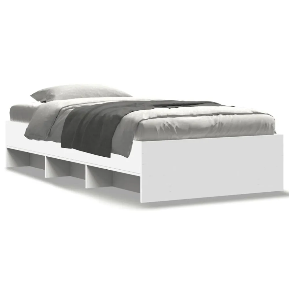 Estrutura de cama 75x190 cm derivados de madeira branco em Veludo