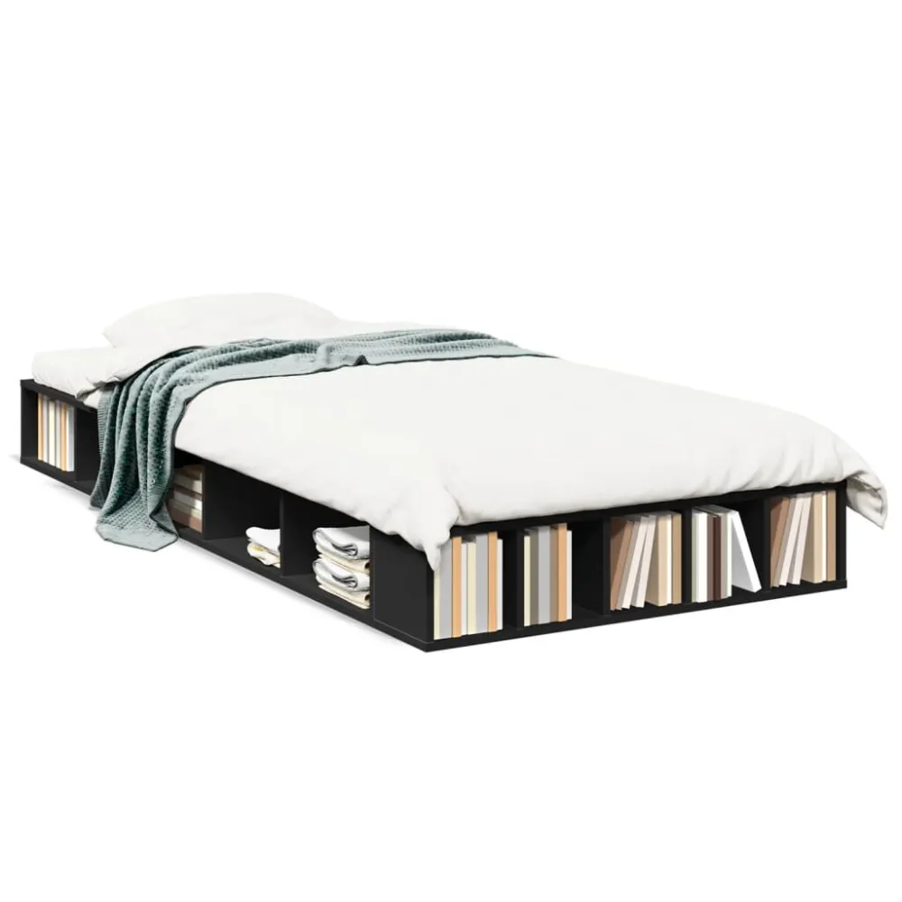 Estrutura de cama 90x200 cm derivados de madeira preto com Garantia de Satisfação