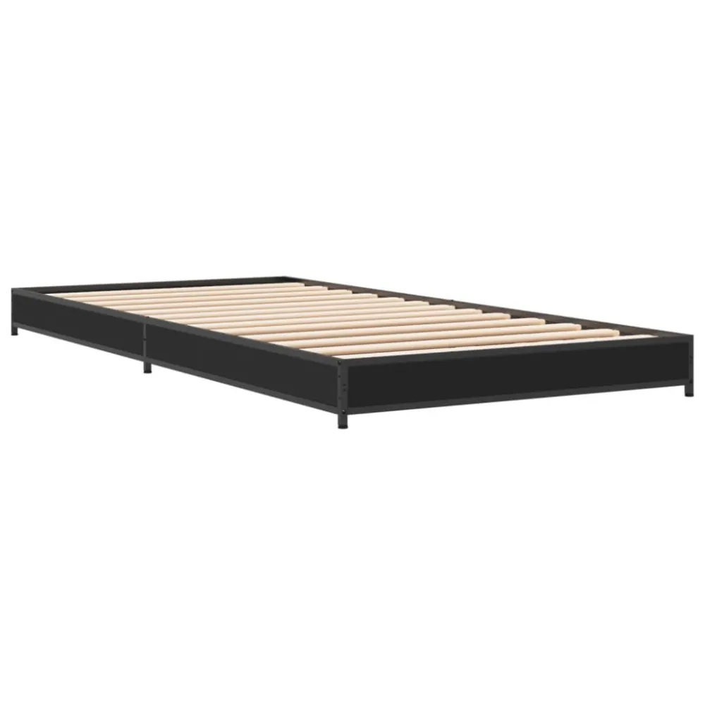 Suporte para Cabeç Estrutura de cama 90x200 cm derivados de madeira/metal preto