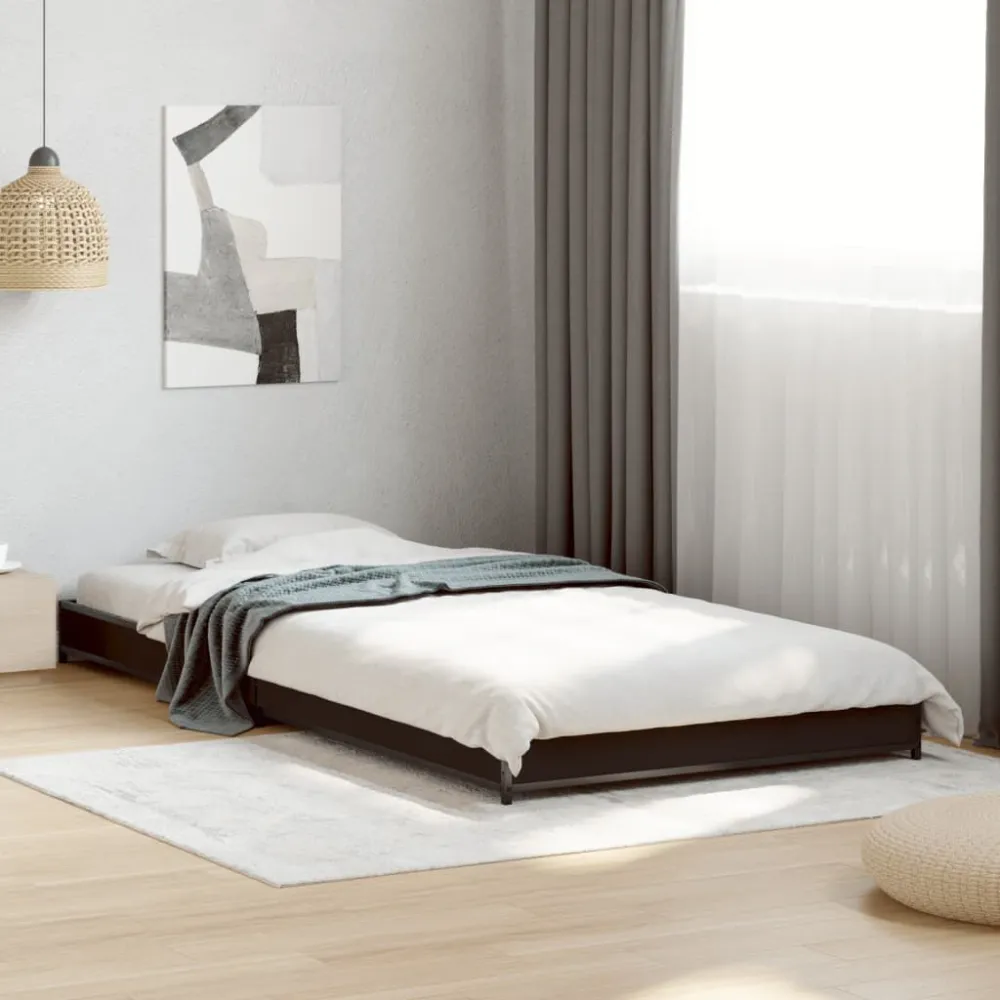 Suporte para Cabeç Estrutura de cama 90x200 cm derivados de madeira/metal preto