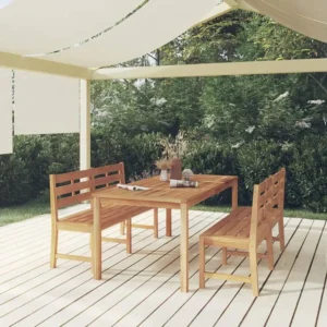 3 peças conjunto de jantar para jardim madeira de teca maciç