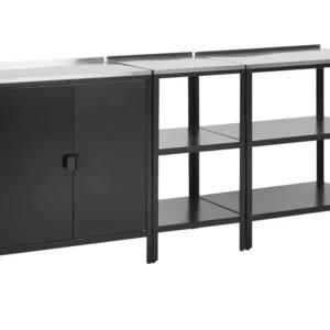 Profissional Premium Conjunto de 3 armários para ilha de cozinha exterior em ço preto VILAMA