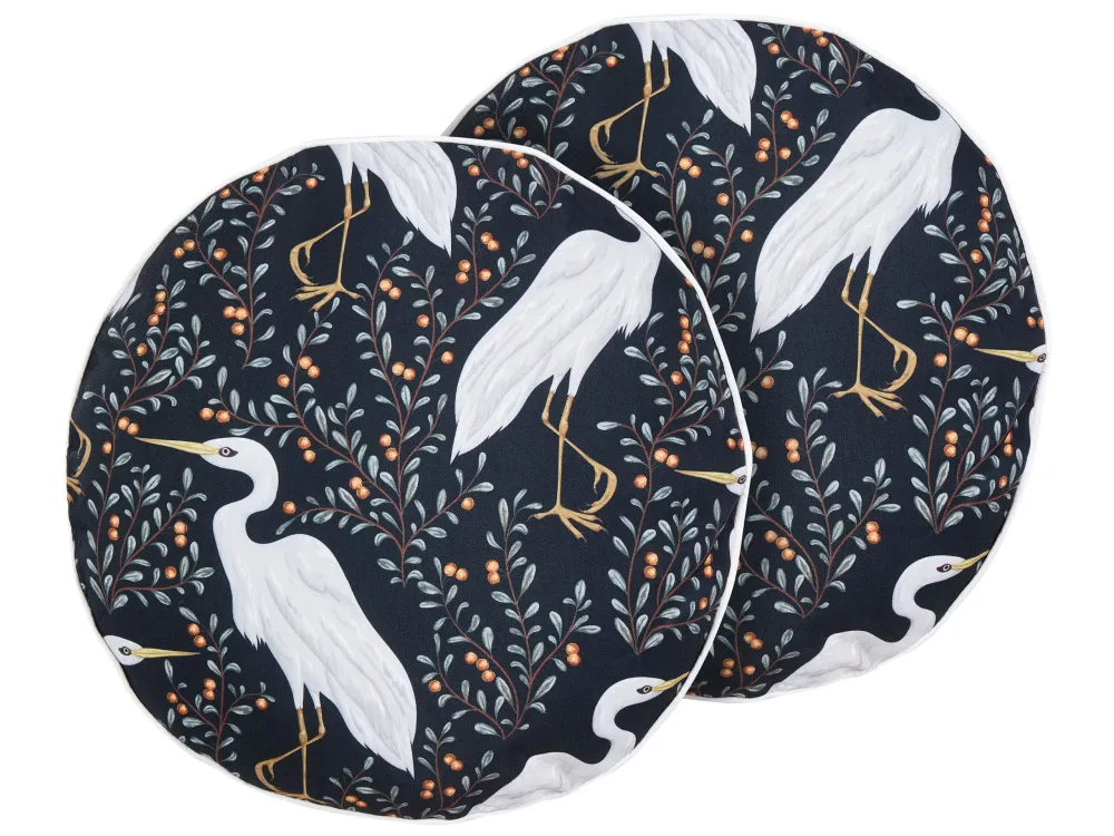 Premium Resistente às Intempéries Conjunto de 2 almofadas de exterior com motivo de ave pretas ⌀ 40 cm PIANAZZO