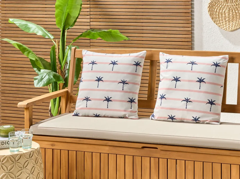 Set 2 Outdoor Cushions Palm Pattern 45 x 45 cm Branco MOLTEDO