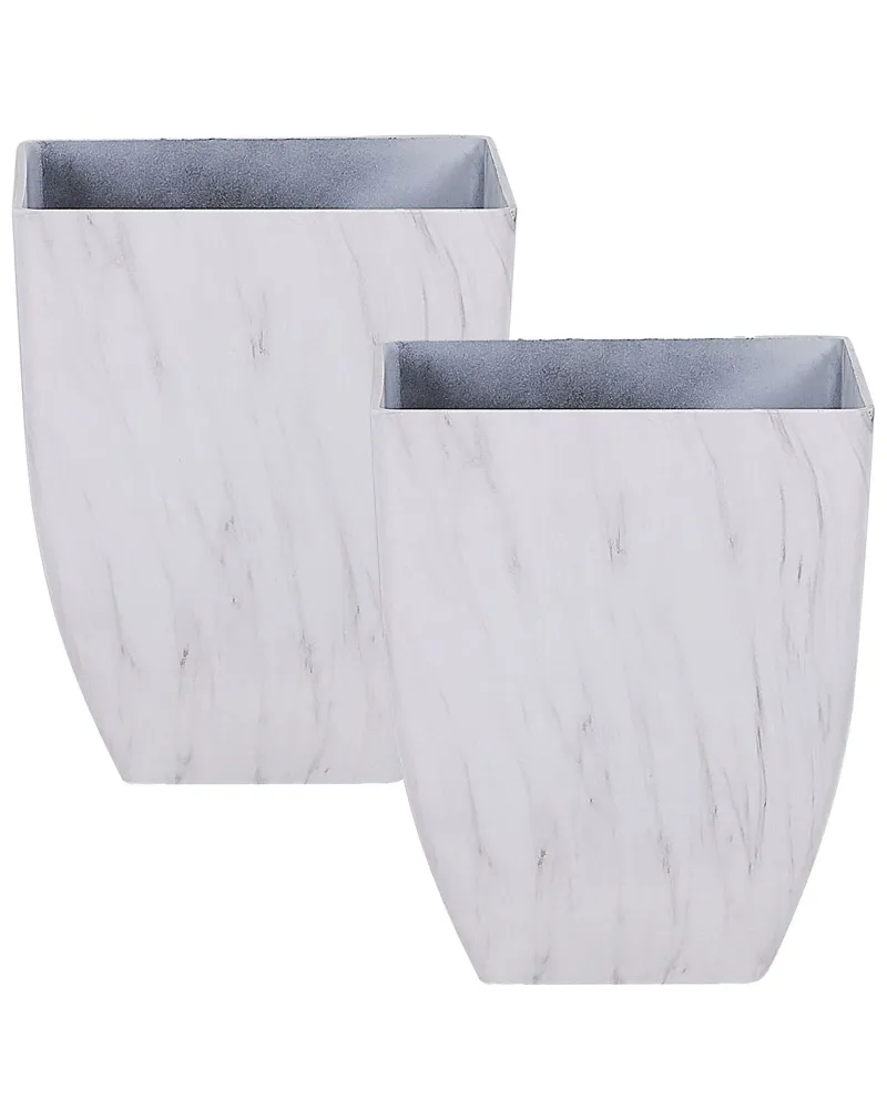 Set 2 Plant Pots 35 x 35 x 42 cm Marble Effect MIRO