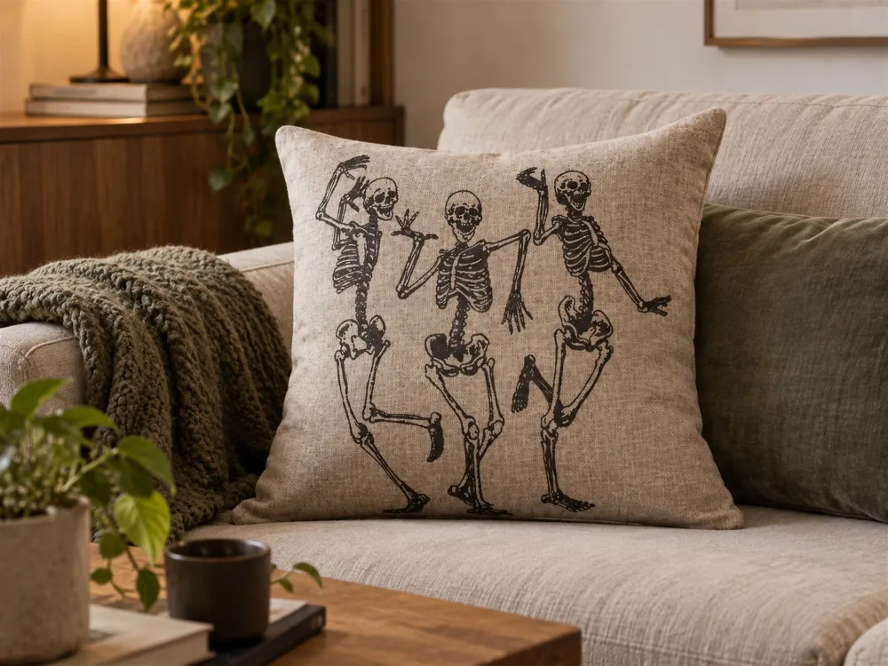 Velvet Cushion Skeleton Pattern 45 x 45 cm Beige MORTESTI