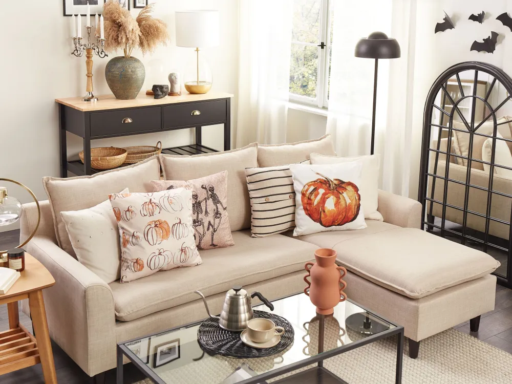 Velvet Cushion Skeleton Pattern 45 x 45 cm Beige MORTESTI