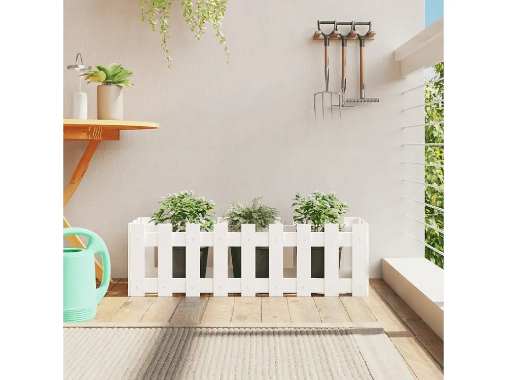 Canteiro elevado design cerca 100x30x30 cm pinho maciço branco