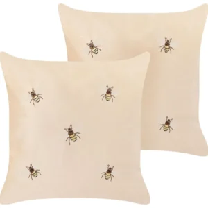 Set 2 Embroidered Pelúcia Cushions Bees Motif 45 x 45 cm Beige TALINUM