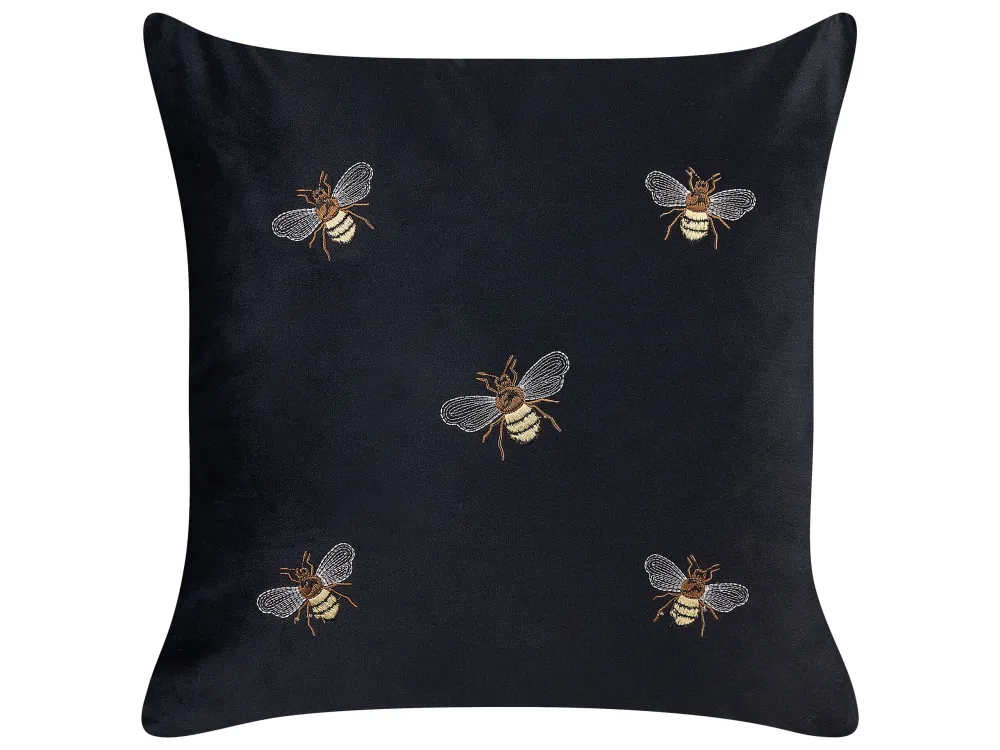 Set 2 Embroidered Velvet Cushions Bees Motif 45 x 45 cm Ébano TALINUM