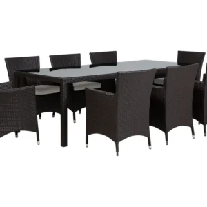 8 Seater PE Rattan Garden Dining Set Dark Marrom ITALY