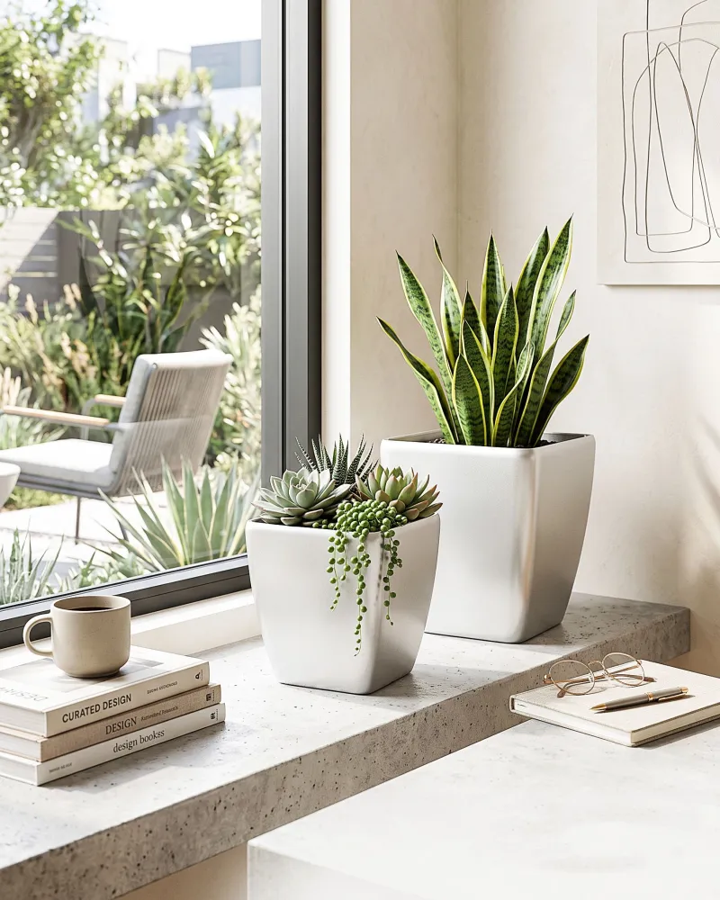 Conjunto de 2 vasos para plantas em pedra prateada 42 x 42 x 41 cm ASTRAS