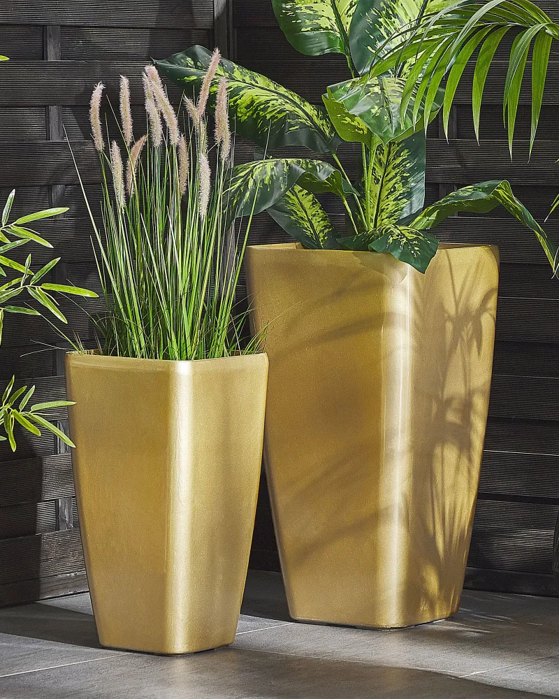 Vaso para plantas em pedra dourada 40 x 40 x 76 cm MODI