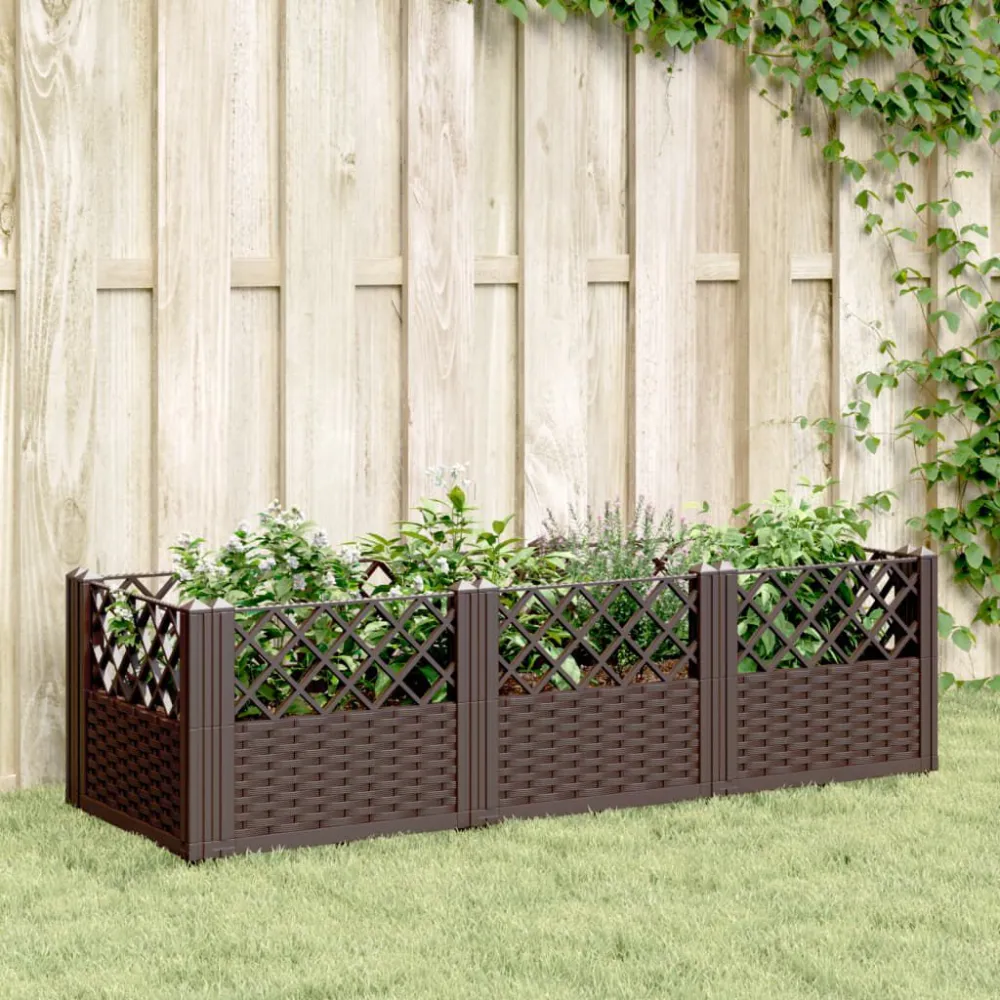 Vaso/floreira jardim com estacas 123,5x43,5x43,5 cm PP castanho