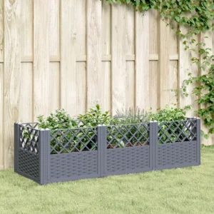 Vaso/floreira de jardim com estacas 123,5x43,5x43,5 cm PP cinza