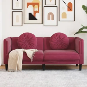 Almofada Decorativa Sofá com almofadões 2 lugares veludo vermelho tinto