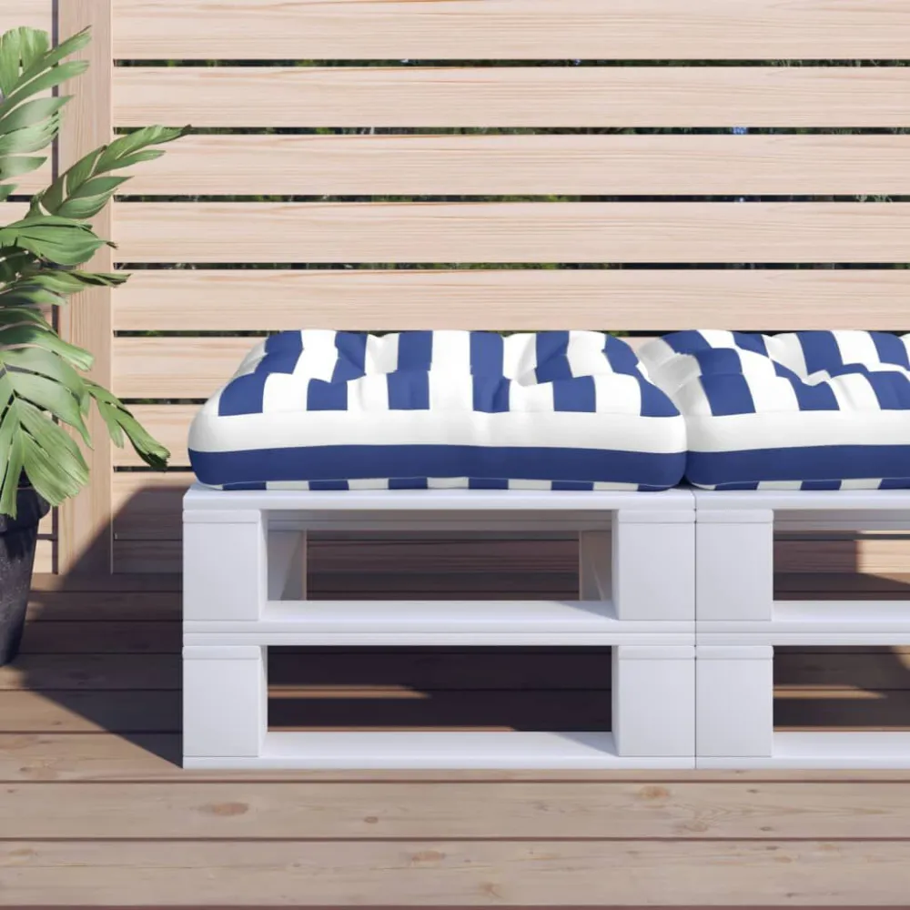 Almofadão para paletes 50x50x12 cm tecido riscas azul/branco para Sofá