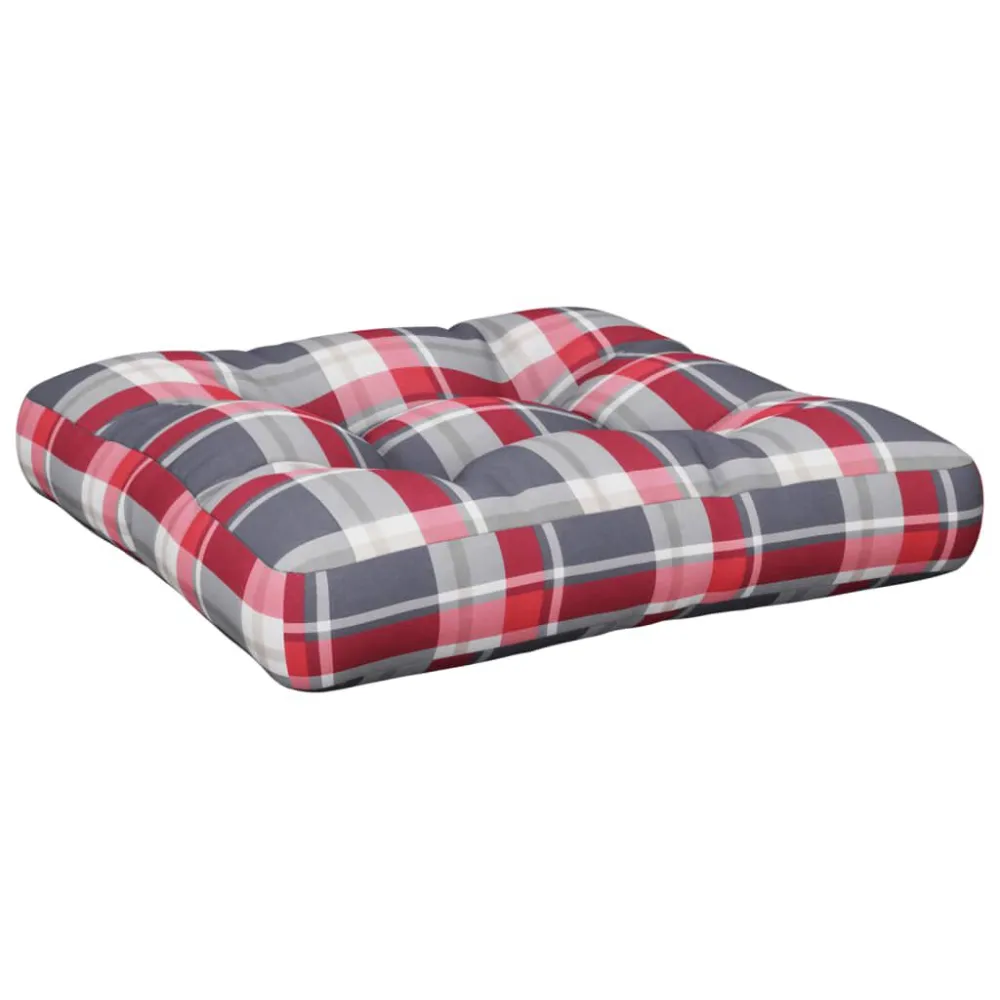 Almofadão para sofá de paletes 60x60x12 cm tecido xadrez vermelho com Certificação Oeko-Tex