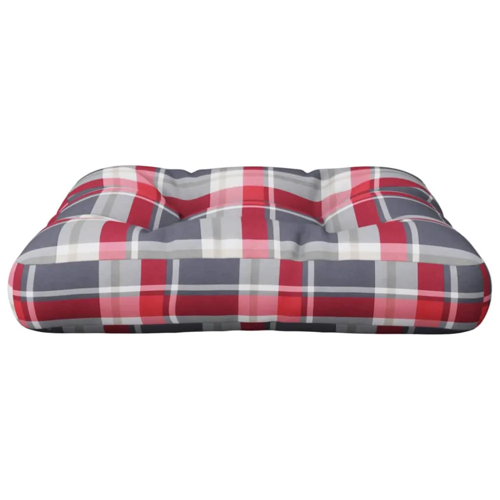 Almofadão para sofá de paletes 60x60x12 cm tecido xadrez vermelho com Certificação Oeko-Tex