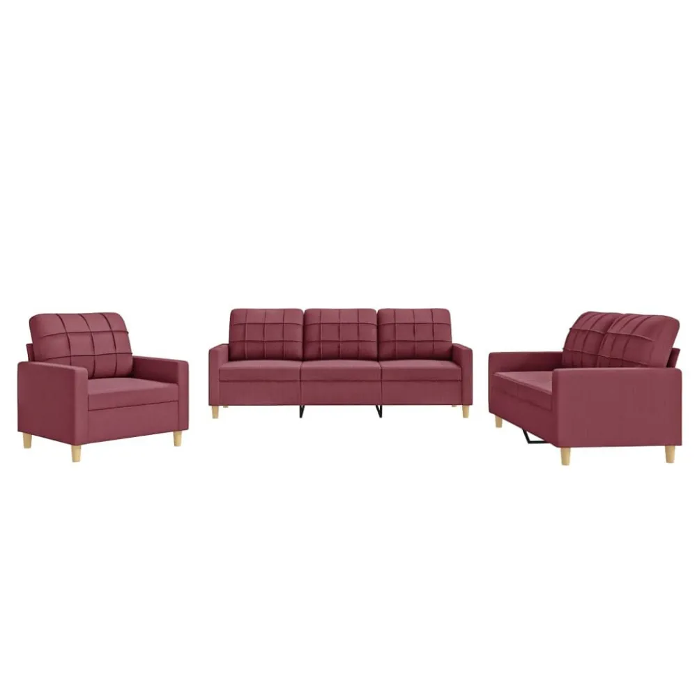 Design Exclusivo 3 pcs conjunto de sofás com almofadões tecido vermelho tinto