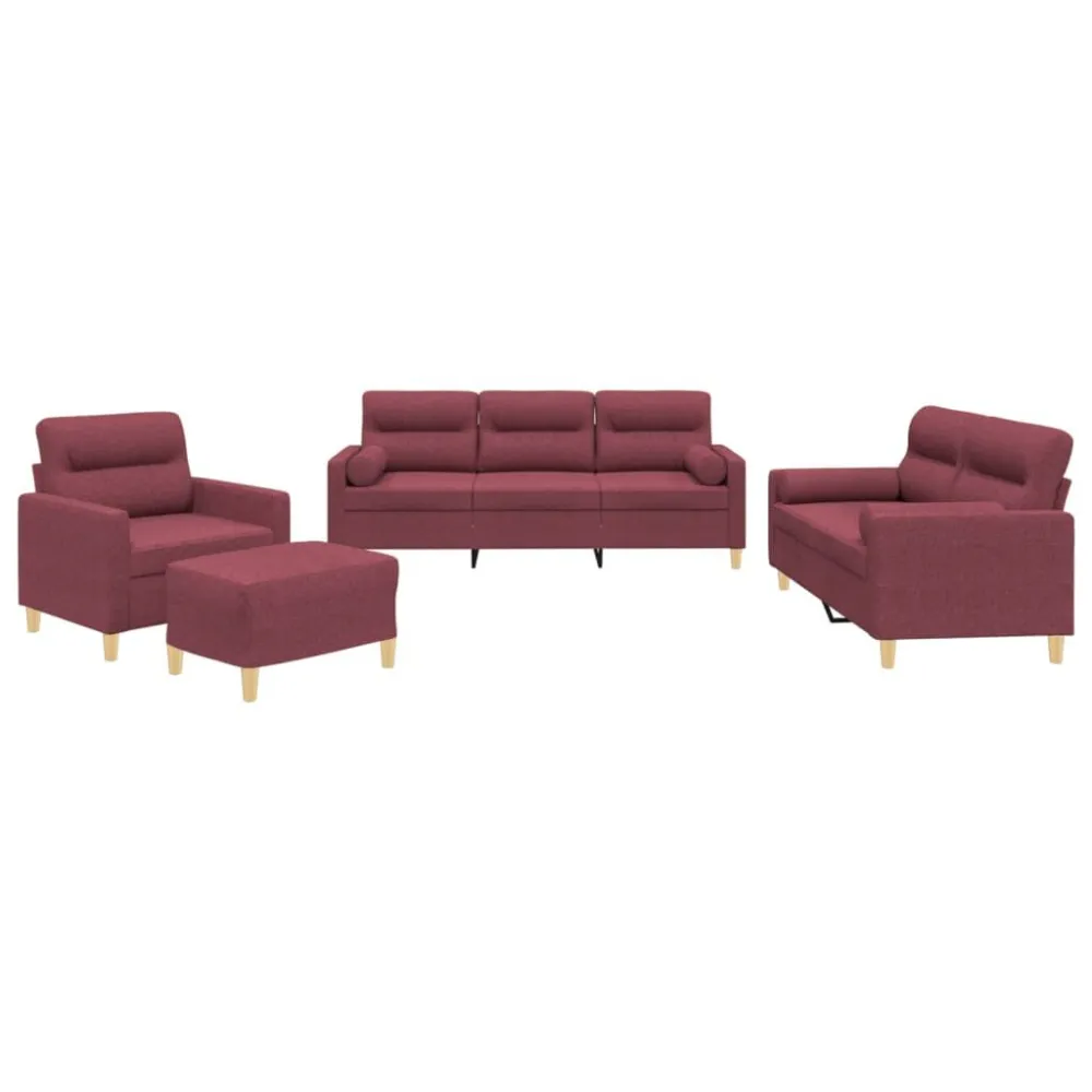 Enchimento de Penas 4 pcs conjunto de sofás com almofadas tecido vermelho-tinto