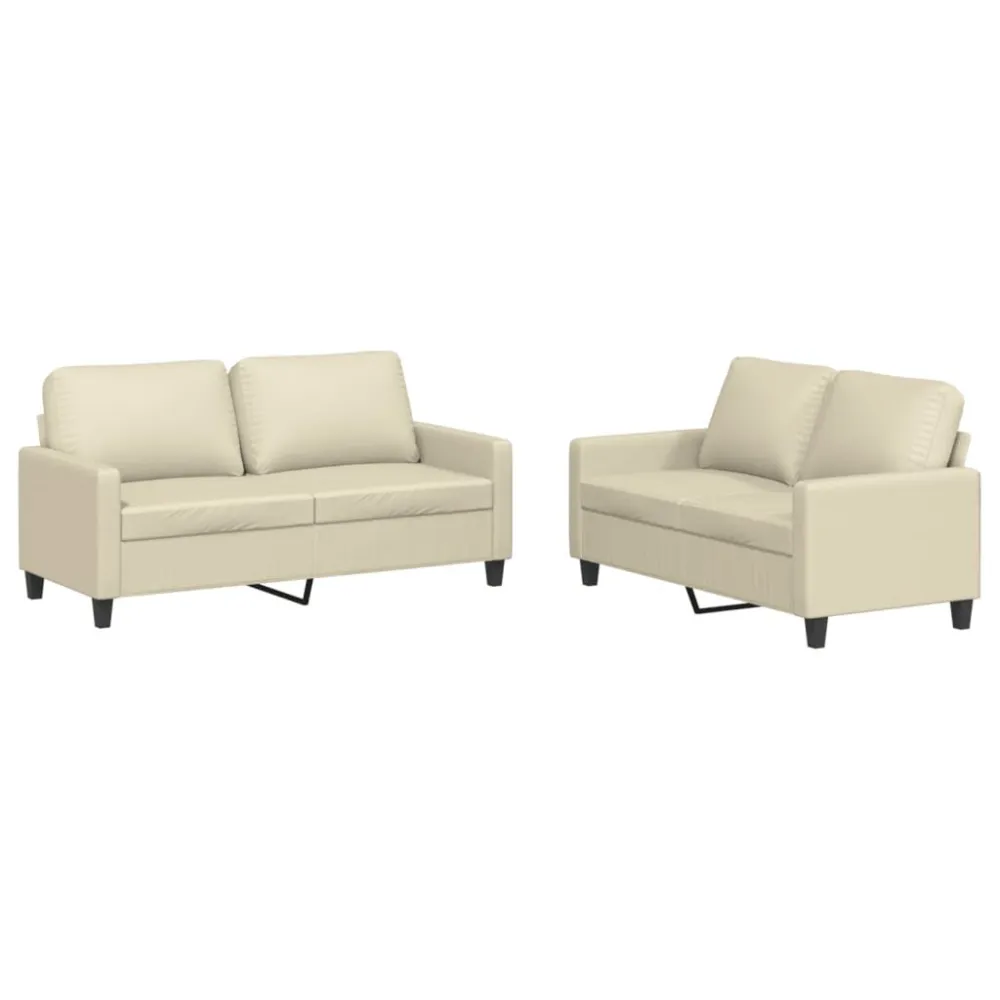 2 pcs conjunto sofás com almofadões couro artificial cor creme Estampada