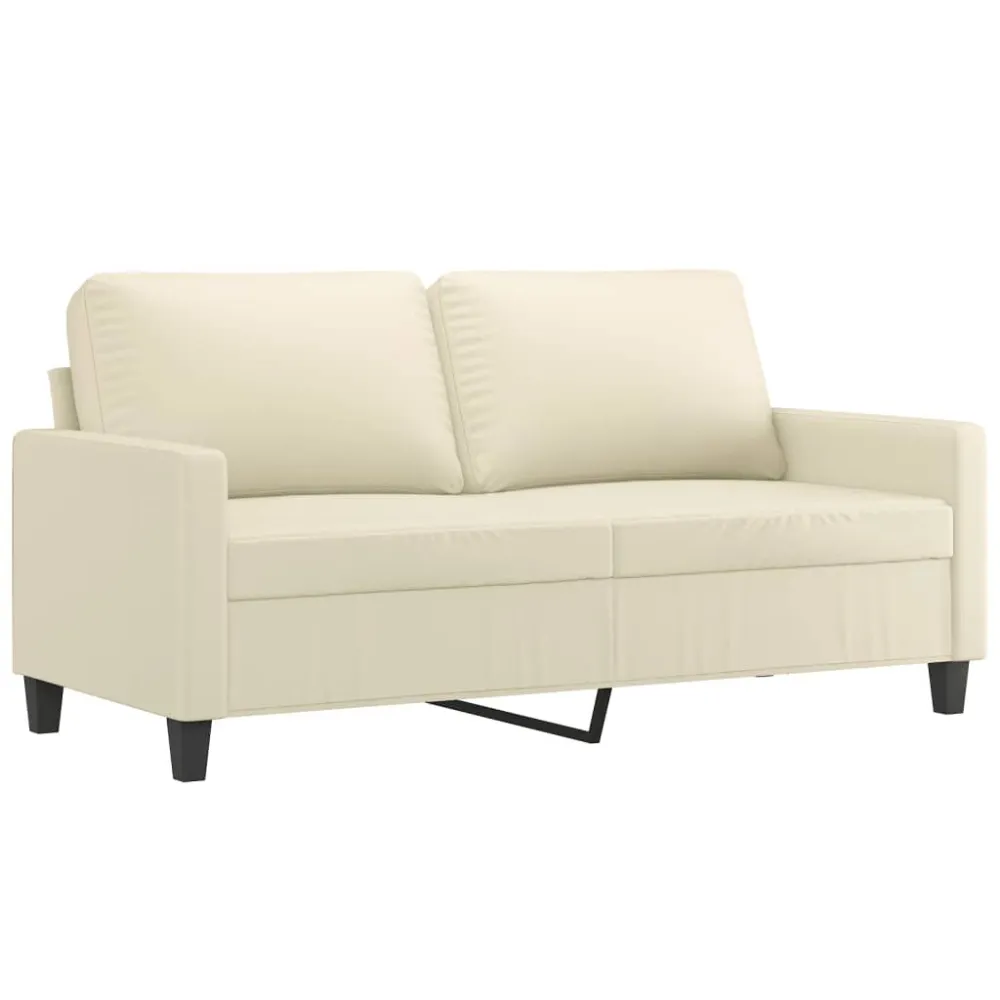 2 pcs conjunto sofás com almofadões couro artificial cor creme Estampada
