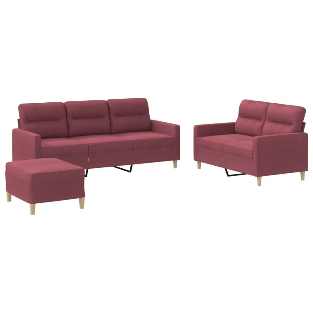3 pcs conjunto de sofás com almofadões tecido vermelho tinto Conjunto de 4