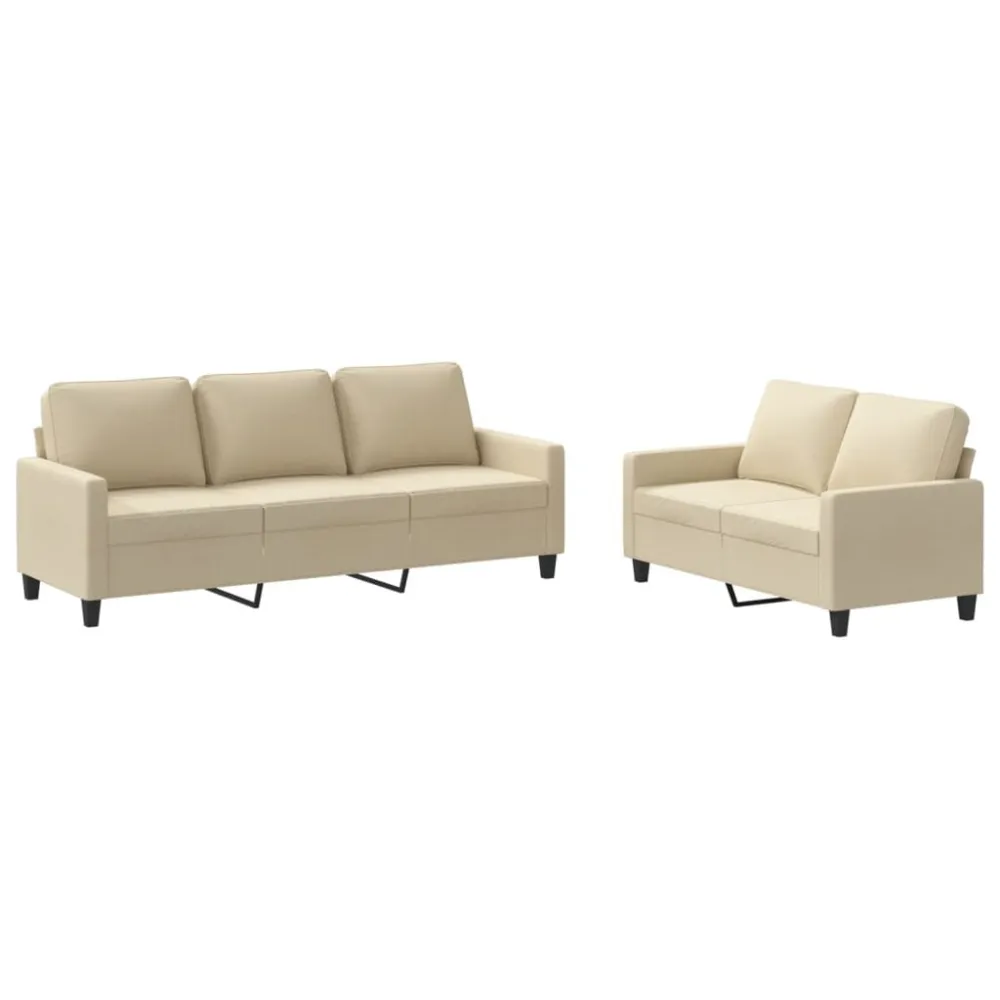 2 pcs conjunto de sofás com almofadões tecido cor creme 100% Poliéster