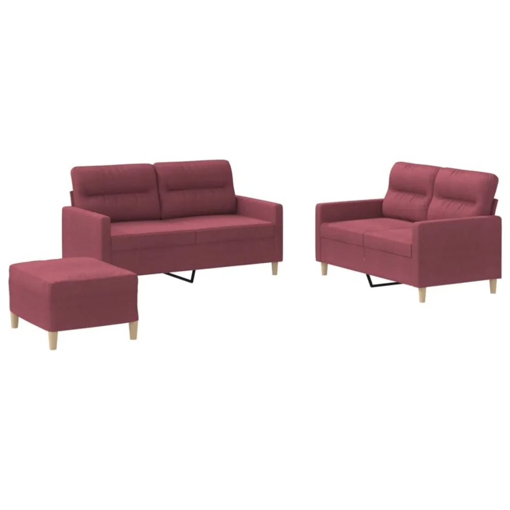 3 pcs conjunto de sofás com almofadões tecido vermelho tinto em Azul Marinho
