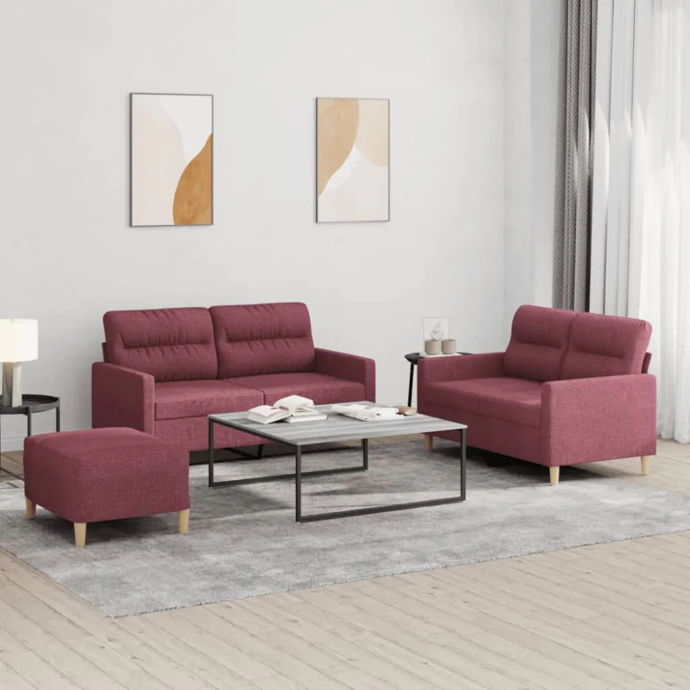 3 pcs conjunto de sofás com almofadões tecido vermelho tinto em Azul Marinho