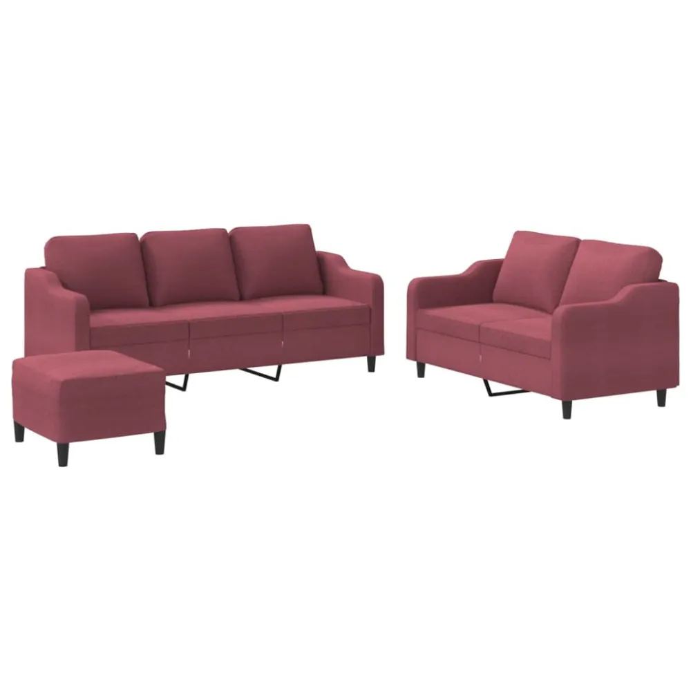 3 pcs conjunto de sofás com almofadões tecido vermelho tinto Conjunto de 4