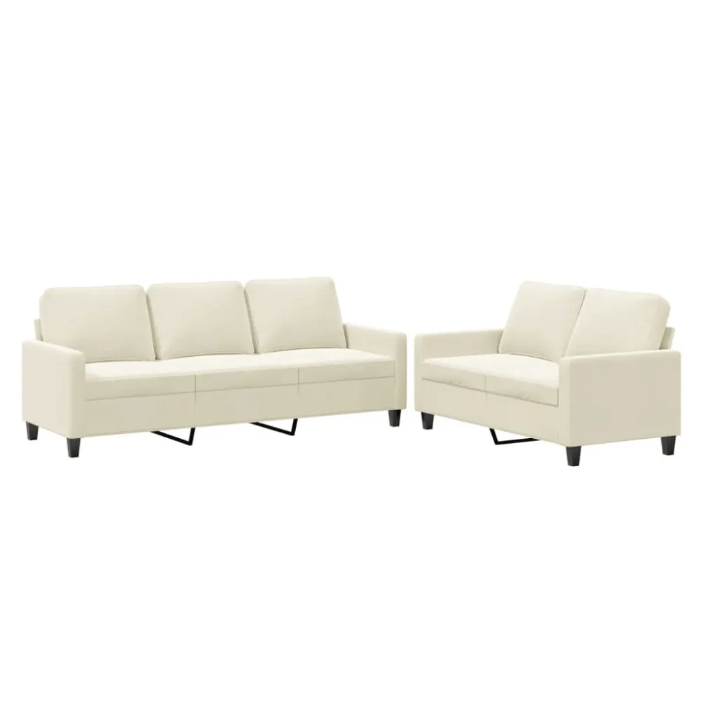 2 pcs conjunto de sofás com almofadões veludo cor creme 100% Poliéster