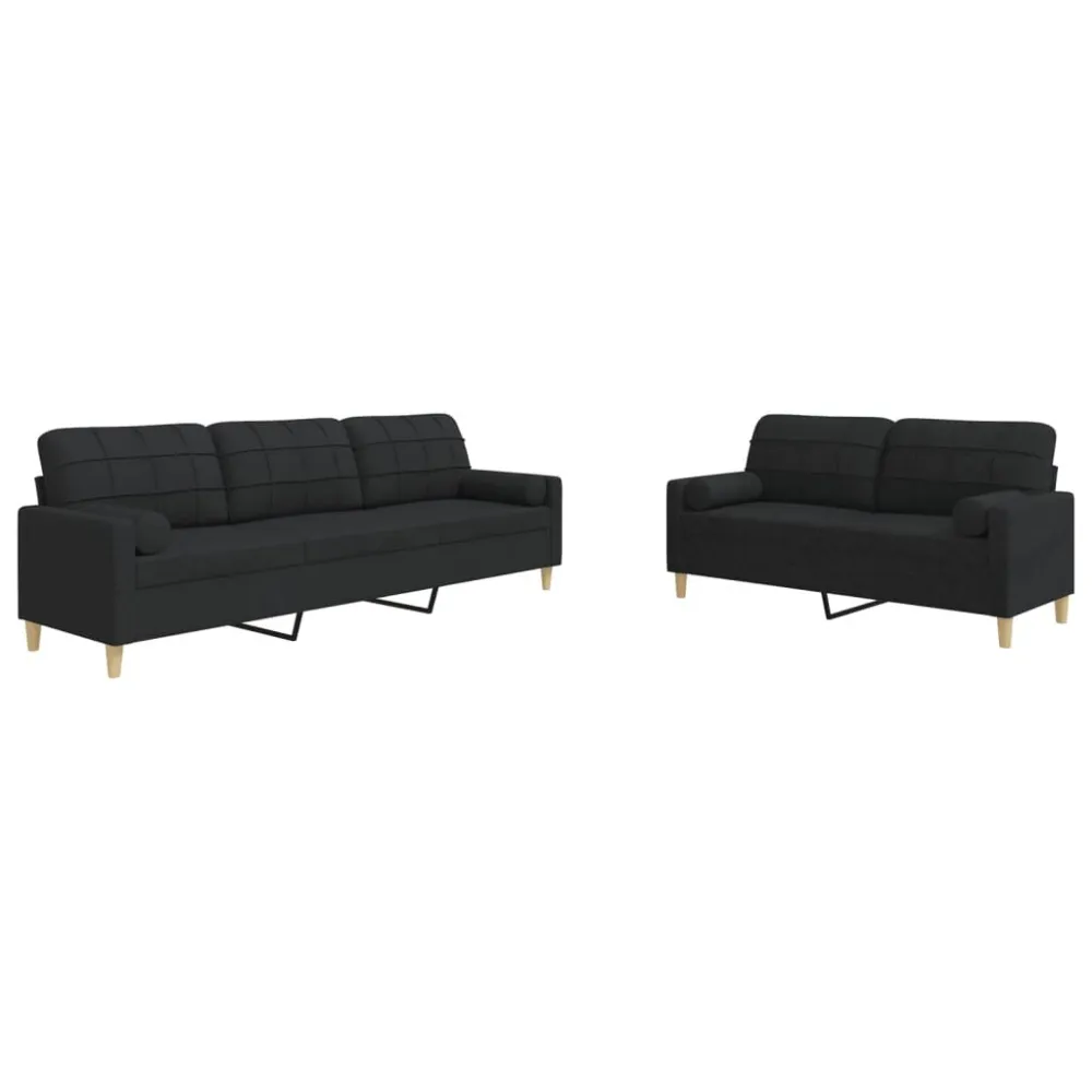Premium Luxo 2 pcs conjunto de sofás com almofadas decorativas tecido preto