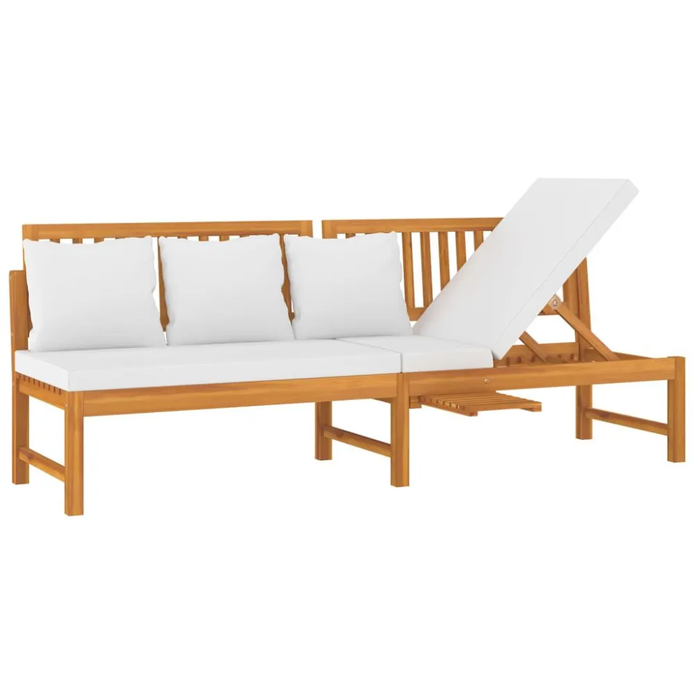 Sofá-cama com almofadão creme 200x60x75 cm madeira acácia maciç Capas Removíveis