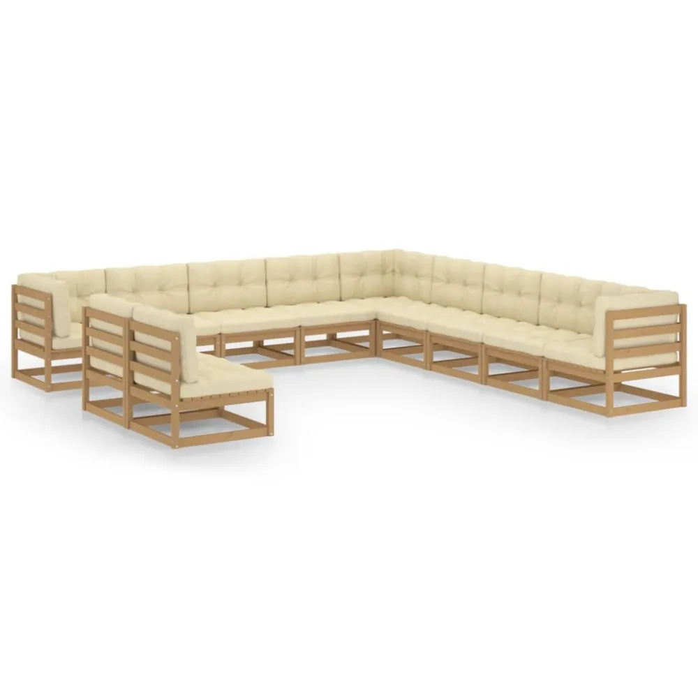 11pcs conj. lounge jardim almofadões pinho maciço castanho mel em Ferro Forjado