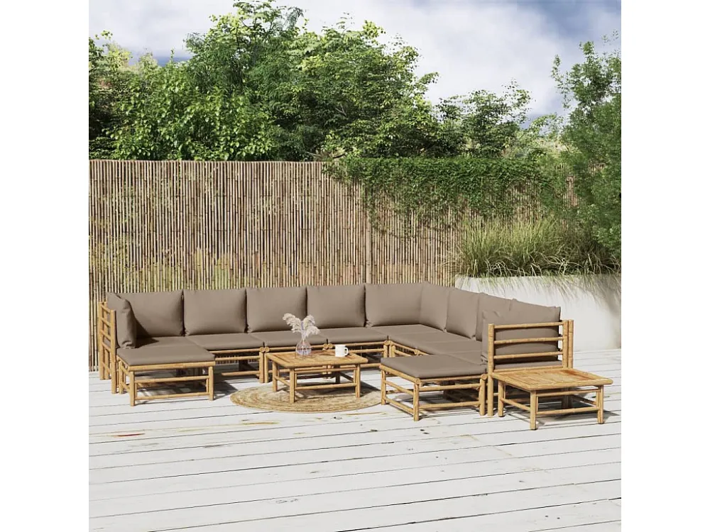 12peças conj. lounge jardim bambu almofadões cinzento-acastanhado Fácil de Guardar
