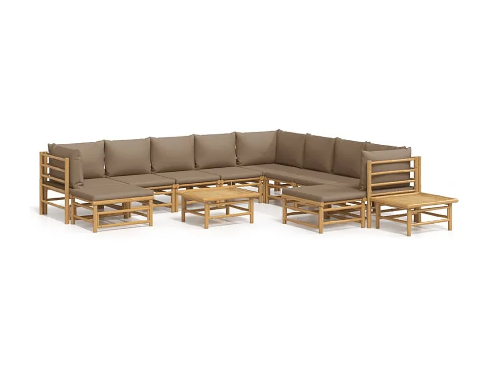 12peças conj. lounge jardim bambu almofadões cinzento-acastanhado Fácil de Guardar