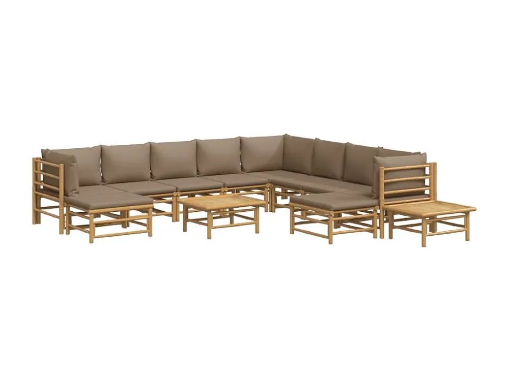 12peças conj. lounge jardim bambu almofadões cinzento-acastanhado Fácil de Guardar