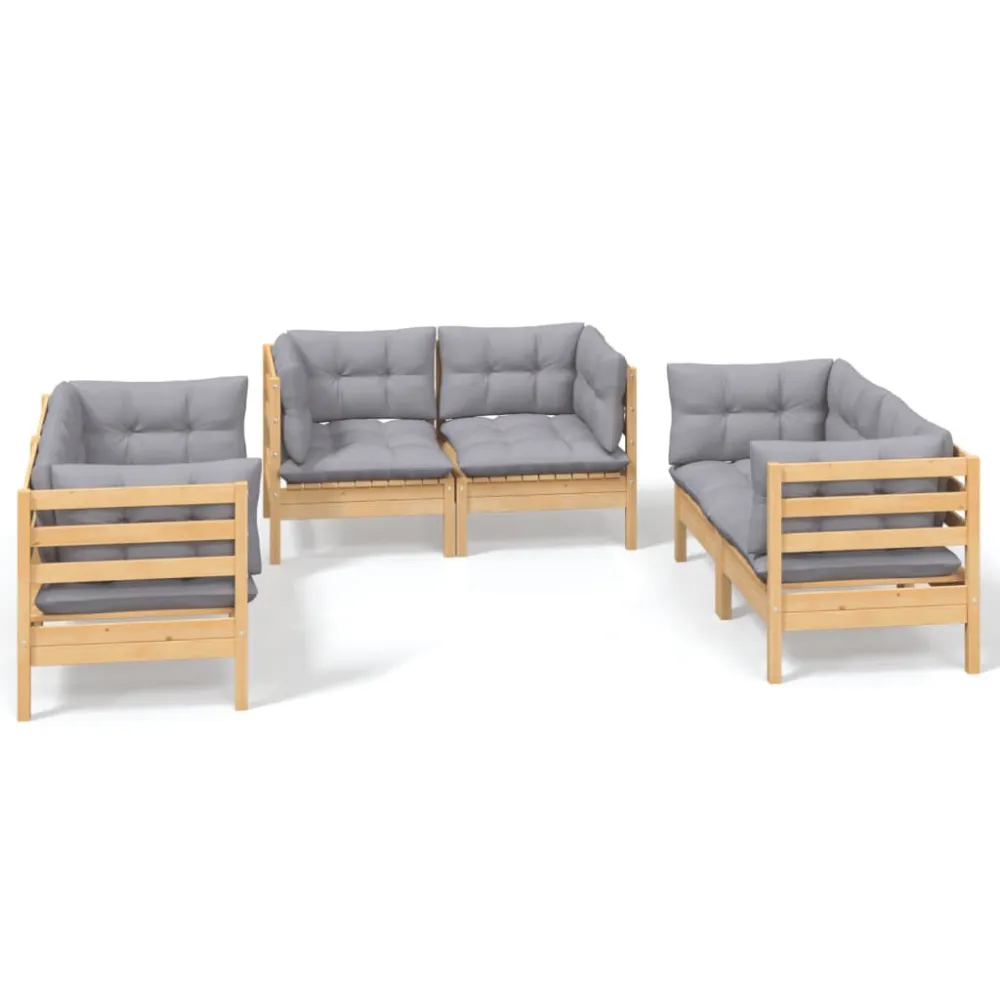 6pcs conjunto lounge de jardim com almofadões cinza pinho maciço Fácil de Guardar