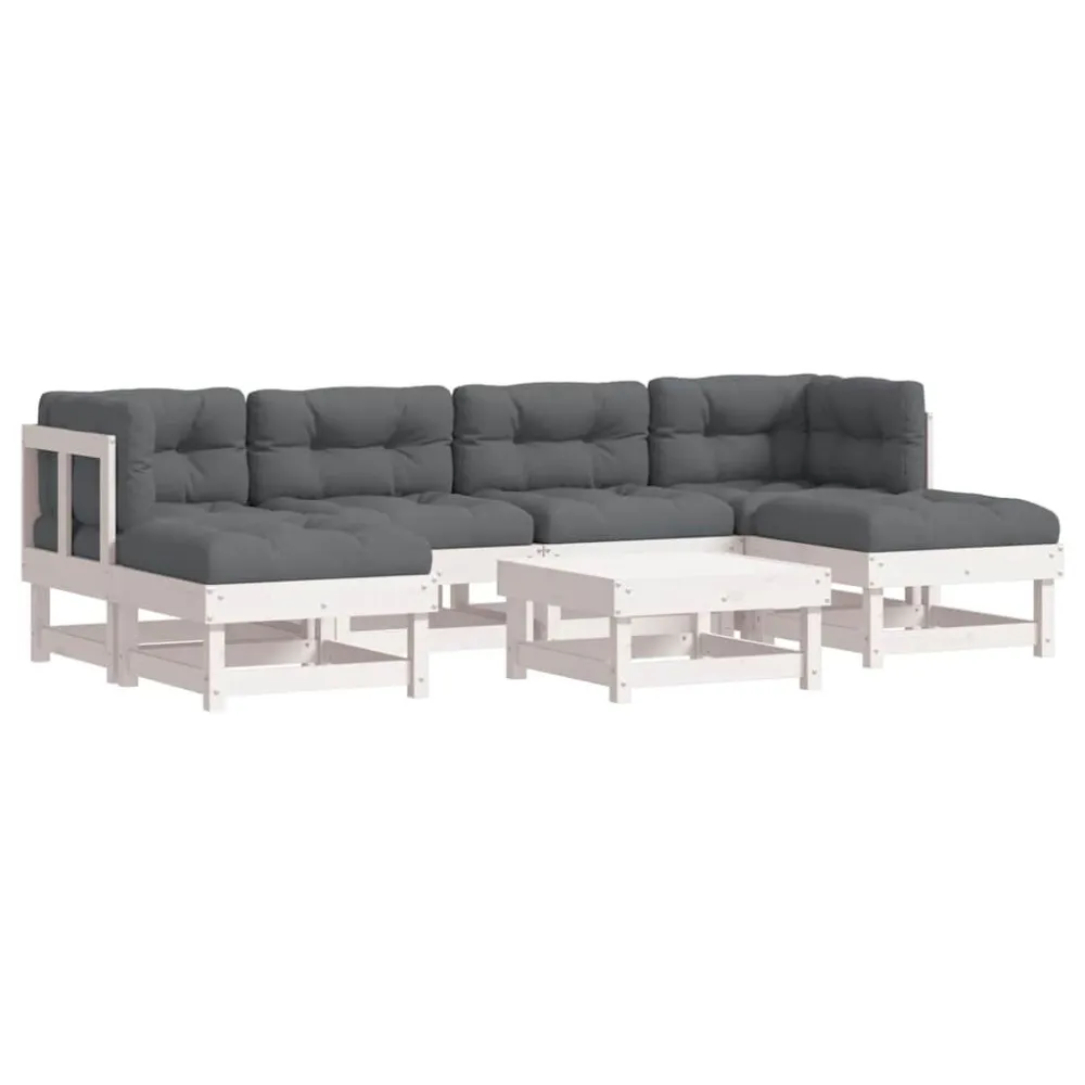 7pcs conjunto lounge jardim com almofadões madeira maciç branco com Tecido Impermeável UV