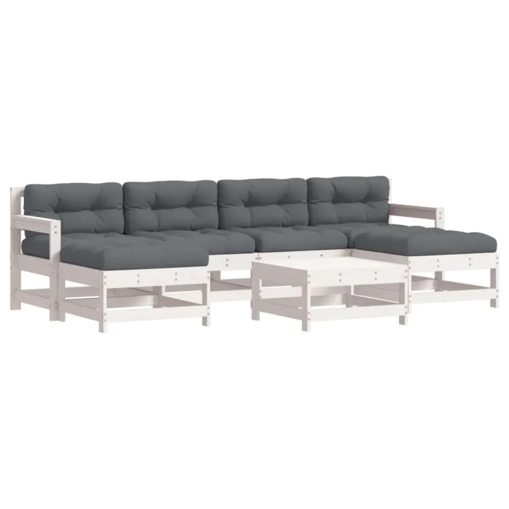 7pcs conjunto lounge jardim com almofadões madeira maciç branco Dobrável e Portátil