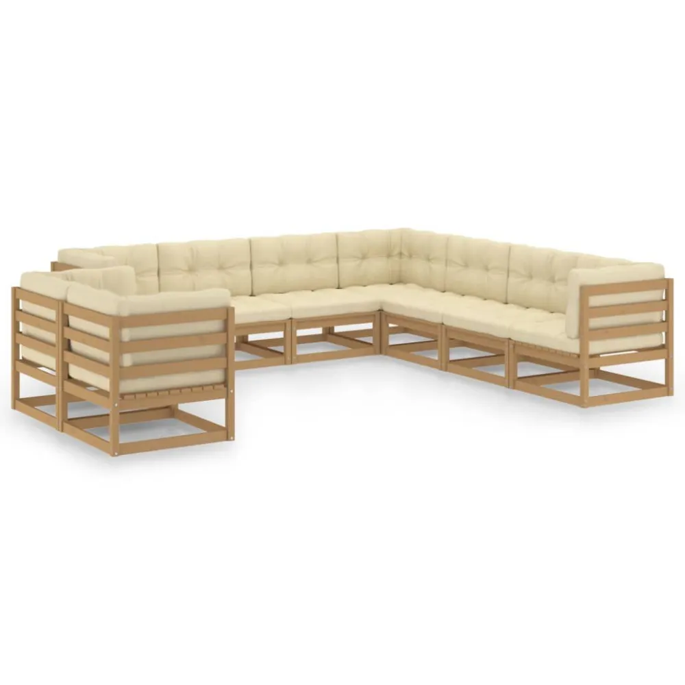 9pcs conj. lounge jardim e almofadões pinho maciço castanho mel Dobrável e Portátil